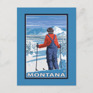 Skier AdmiringMontanaVintage Travel Poster Vykort