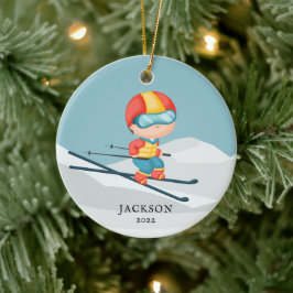 Skier Boy Personlig jul Ceramic Ornamic Julgransprydnad Keramik
