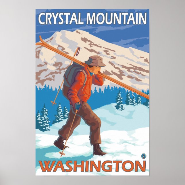 Skier Carrying Snö Skis - Crystal Mountain, WA Poster (Framsidan)