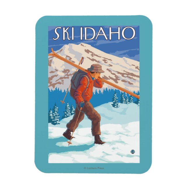 Skier Carrying Snö Skis - Idaho Magnet (Vertikal)
