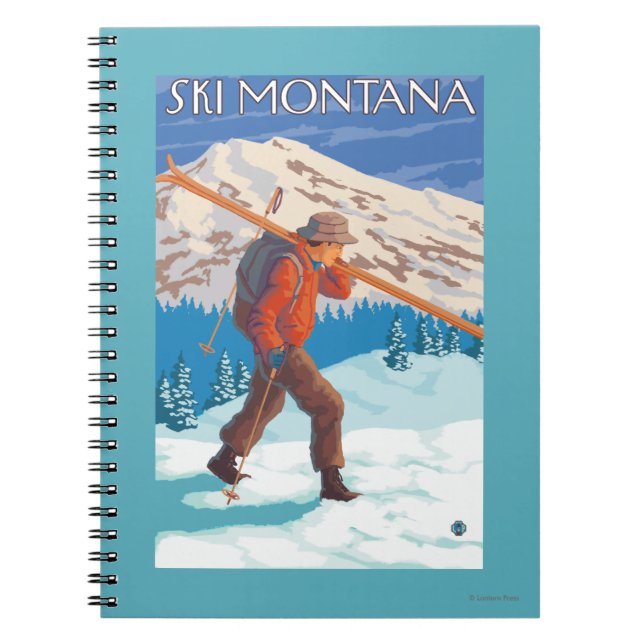 Skier Carrying Snö Skis - Montana Anteckningsbok (Framsidan)