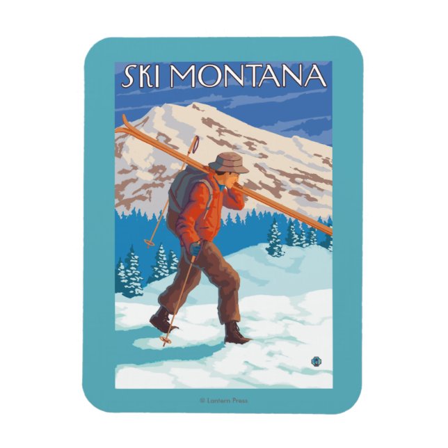 Skier Carrying Snö Skis - Montana Magnet (Vertikal)