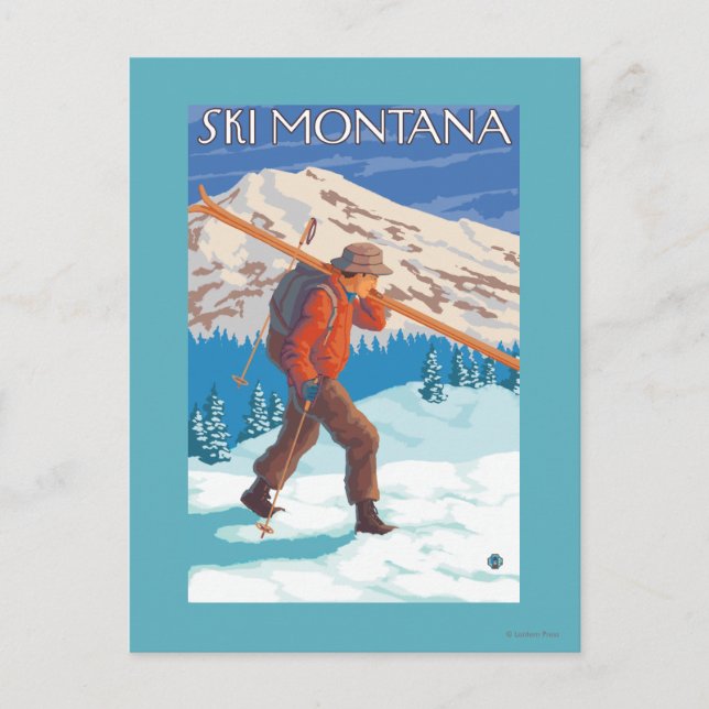Skier Carrying Snö Skis - Montana Vykort (Framsida)