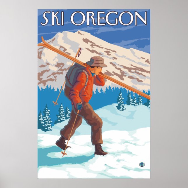 Skier Carrying Snö Skis - Oregon Poster (Framsidan)