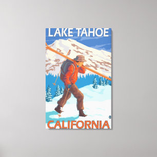 Skier Carrying Snö Skis - Sjö Tahoe, Kalifornien Canvastryck