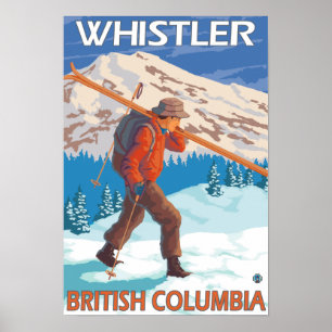 Skier Carrying Snö Skis - Whistler, BC Canada Poster