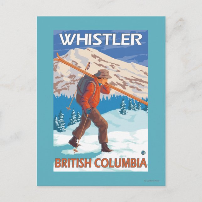 Skier Carrying Snö Skis - Whistler, BC Canada Vykort (Framsida)