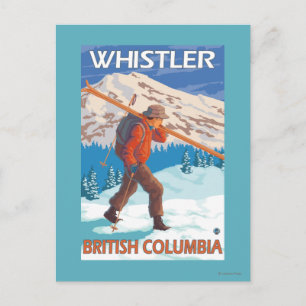 Skier Carrying Snö Skis - Whistler, BC Canada Vykort
