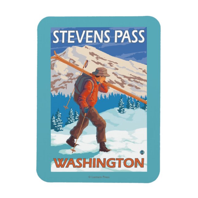 Skier Carshing Snö Skis - Stevens Pass, WA Magnet (Vertikal)