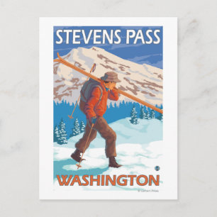 Skier Carshing Snö Skis - Stevens Pass, WA Vykort