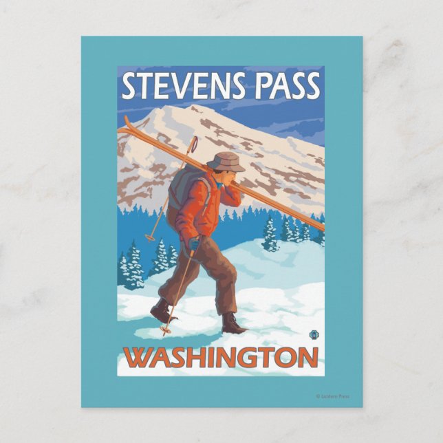 Skier Carshing Snö Skis - Stevens Pass, WA Vykort (Framsida)