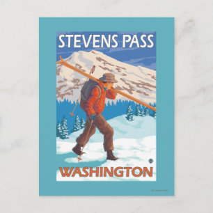 Skier Carshing Snö Skis - Stevens Pass, WA Vykort
