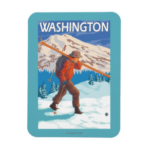 Skier Carshing Snö Skis - Washington Magnet