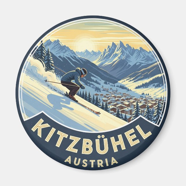 Skier i Kitzbuhel Austria Magnet (Framsidan)