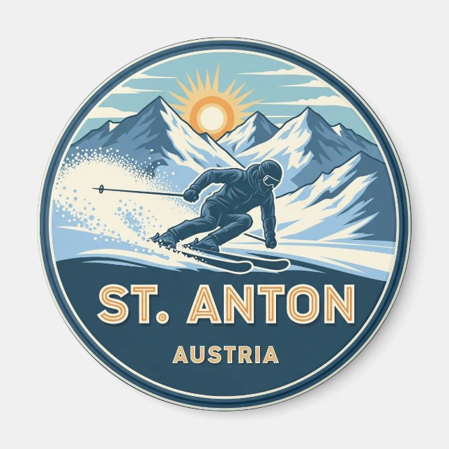 Skier i St. Anton Austria Magnet (Framsidan)