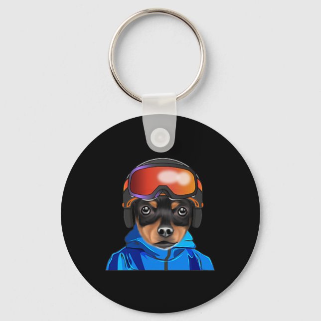 Skier Leksak Fox Terrier Snowboarding Pocket Nyckelring (Framsida)