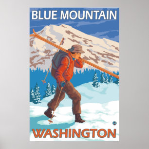 Skier med Snö Skis - Blue Mountain, WA Poster