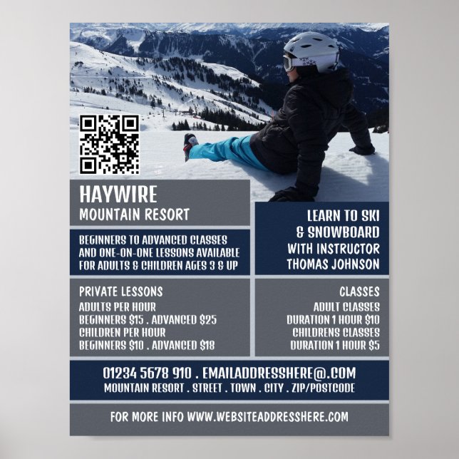 Skier Porträtt, Snowboarding Lessons/Classes Poster (Framsidan)