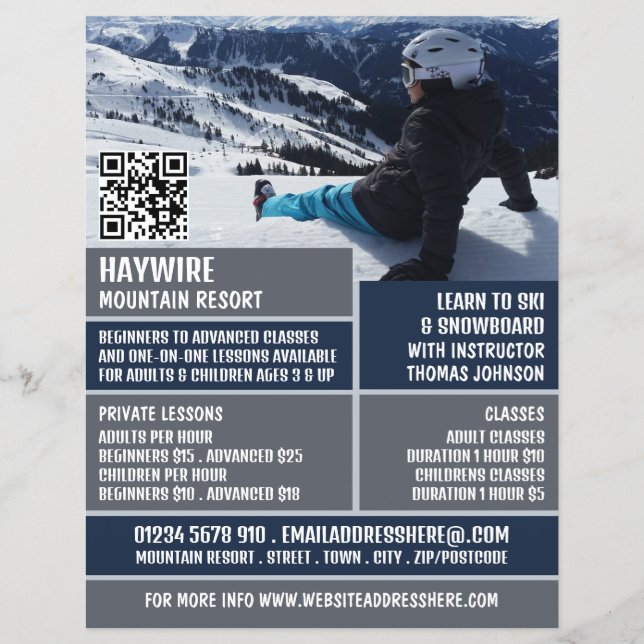 Skier Porträtt, Snowboarding Lessons/Classes Reklamblad (Framsidan)