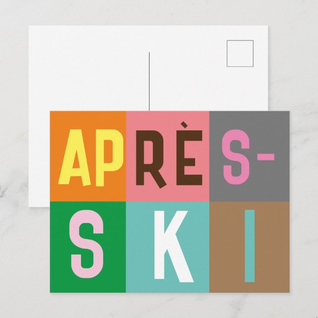 Skier Retro Après Ski Färg Blocks Vykort (Fram/baksida)