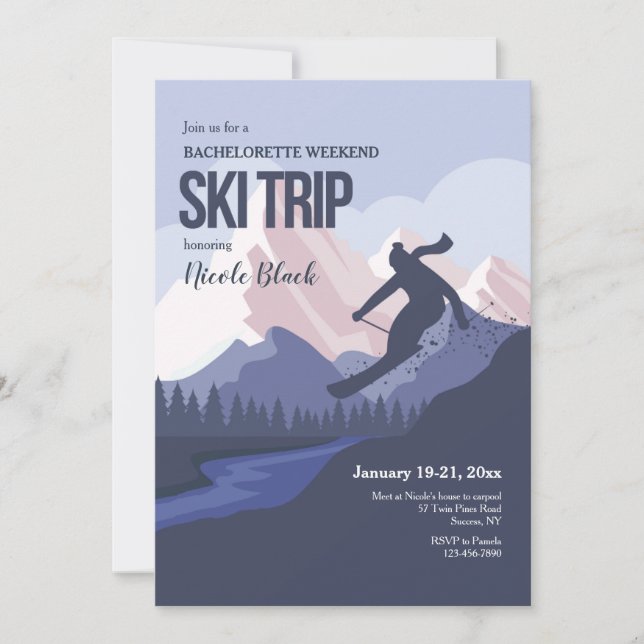 Skier Silhouette Bachelorette-partiets inbjudan (Framsida)