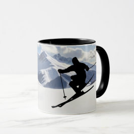 Skier Silhouette i snöbergen Personalize Mugg