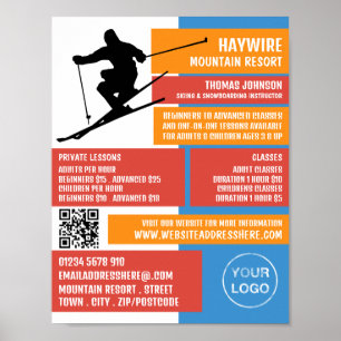 Skier Silhouette, Ski/Snowboarding Lessons/Classes Poster