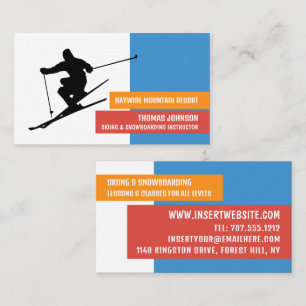 Skier Silhouette, Skier & Snowboarder Instructor Visitkort