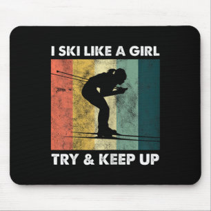 Skier Ski Retro Sportswomen Prova Snö Sport Musmatta