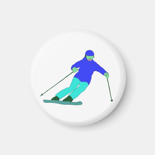 Skier Snö Skiing Magnet (Framsidan)