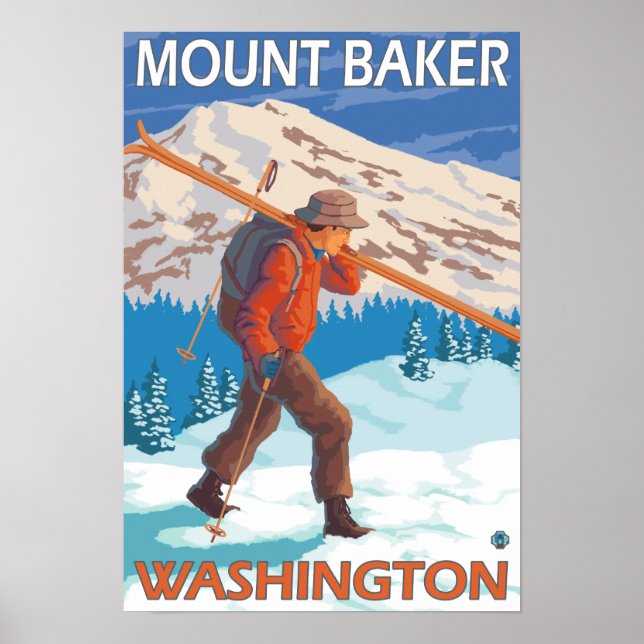 Skier som transporterar Snö skis - Mount Baker, WA Poster (Framsidan)