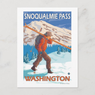 Skier som transporterar Snö Skis - Snoqualmie Pass Vykort