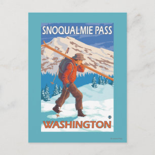 Skier som transporterar Snö Skis - Snoqualmie Pass Vykort