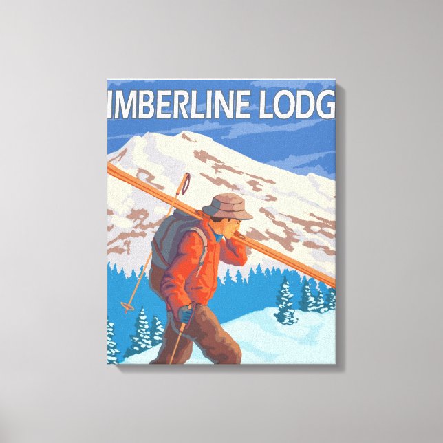 Skier som transporterar Snö Skis - Timberline Lodg Canvastryck (Framsida)