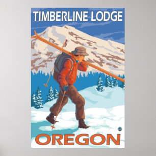 Skier som transporterar Snö Skis - Timberline Lodg Poster