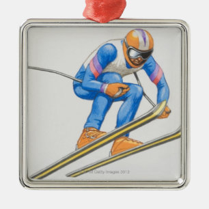 Skier som utför hopp julgransprydnad metall