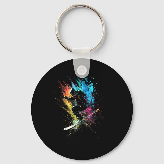 Skier Splash Art Freestyle Skiing Skiing Retro Ski Nyckelring (Framsida)