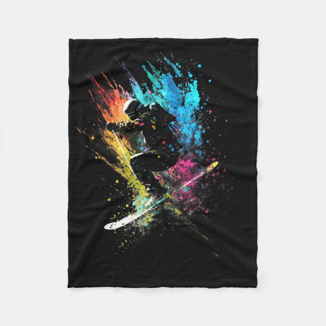 Skier Stänk Art Freestyle Skiing Skiing Retro Ski Fleecefilt (Framsidan)