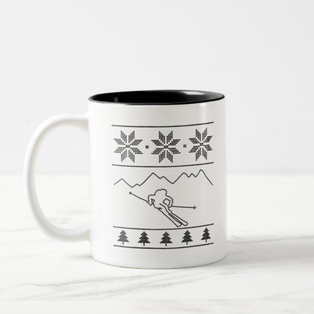 Skier - stickande mönster - jul - berg Två-Tonad mugg (Vänster)