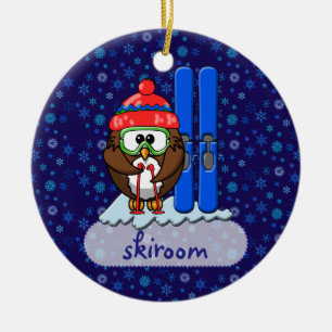 skier uggla julgransprydnad keramik
