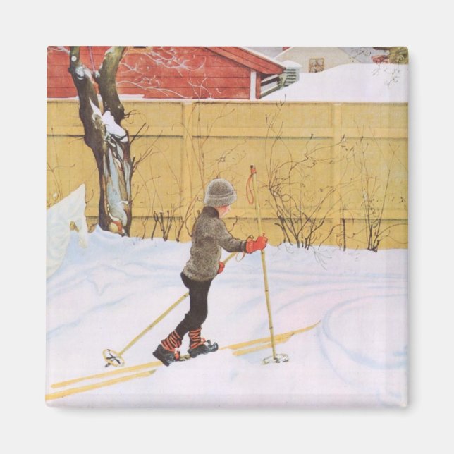 Skier (Young Boy with Skis) (vinterscen) Magnet (Framsidan)