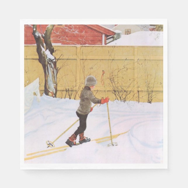 Skier (Young Boy with Skis) (vinterscen) Pappersservett (Framsidan)