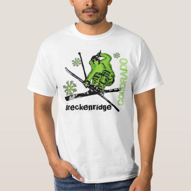 Skieren för Breckenridge Colorado neongrönt Tee (Framsida)