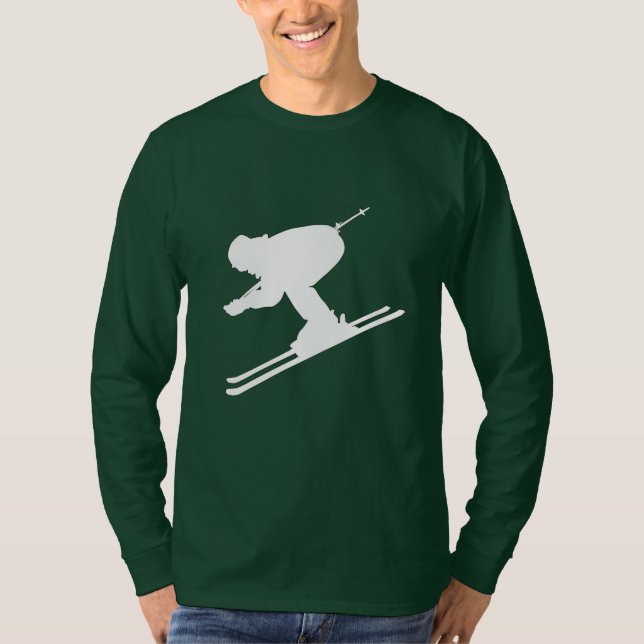 SkierSilhouettemanar grundläggande T-tröja för T Shirt (Framsida)