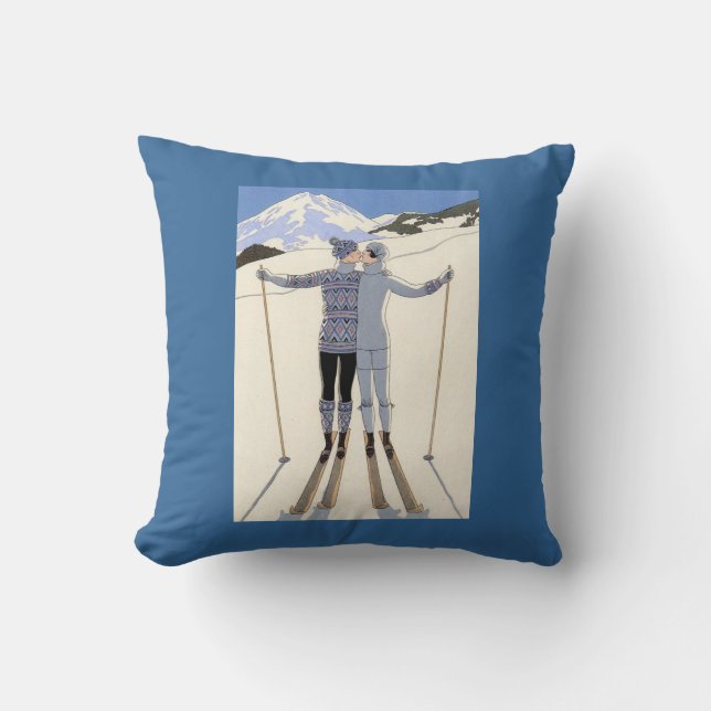 Skierskyss - art nouveauvintage affisch kudde (Framsida)