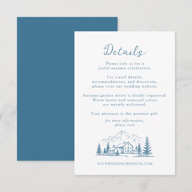 Skifferblå Bergbröllopsdetaljkort Tilläggskort (Fram/baksida)