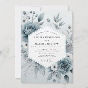 Skifferblå Blommig Eterisk Bröllop Inbjudningar