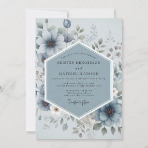 Skifferblå Drömmar Floral Whimsy Bröllop Inbjudningar