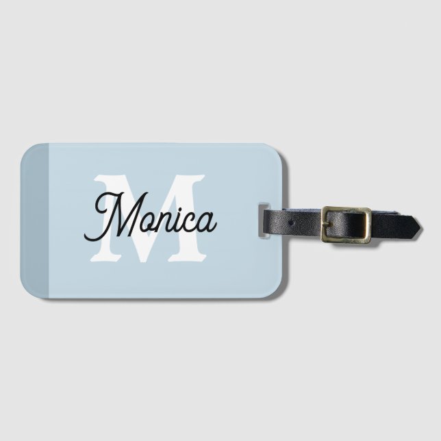 Skifferblå Enkel Anpassat Namn Monogram Modern Bagagebricka (Framsida horisontal)