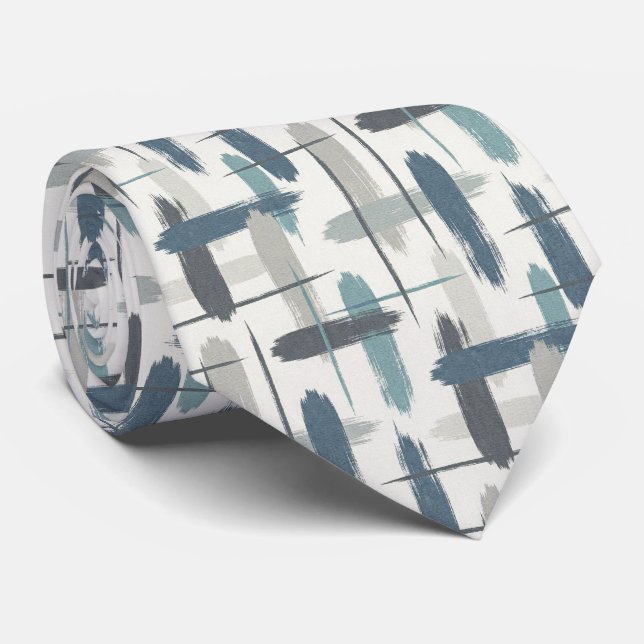 Skifferblå falsk silke | Abstrakt designer stil Slips (Rullad)